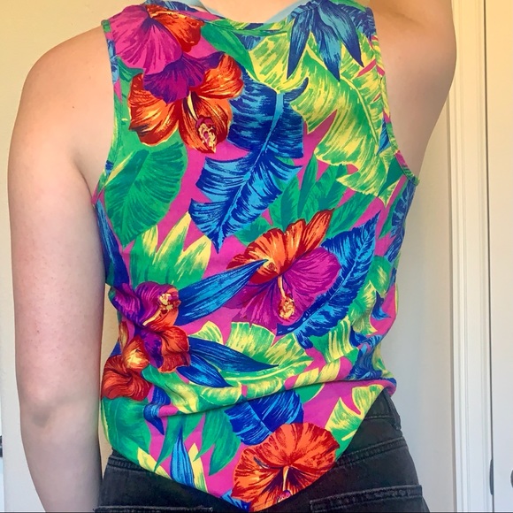 VTG Colorful Tropical Print Sleeveless Top - Picture 3 of 10